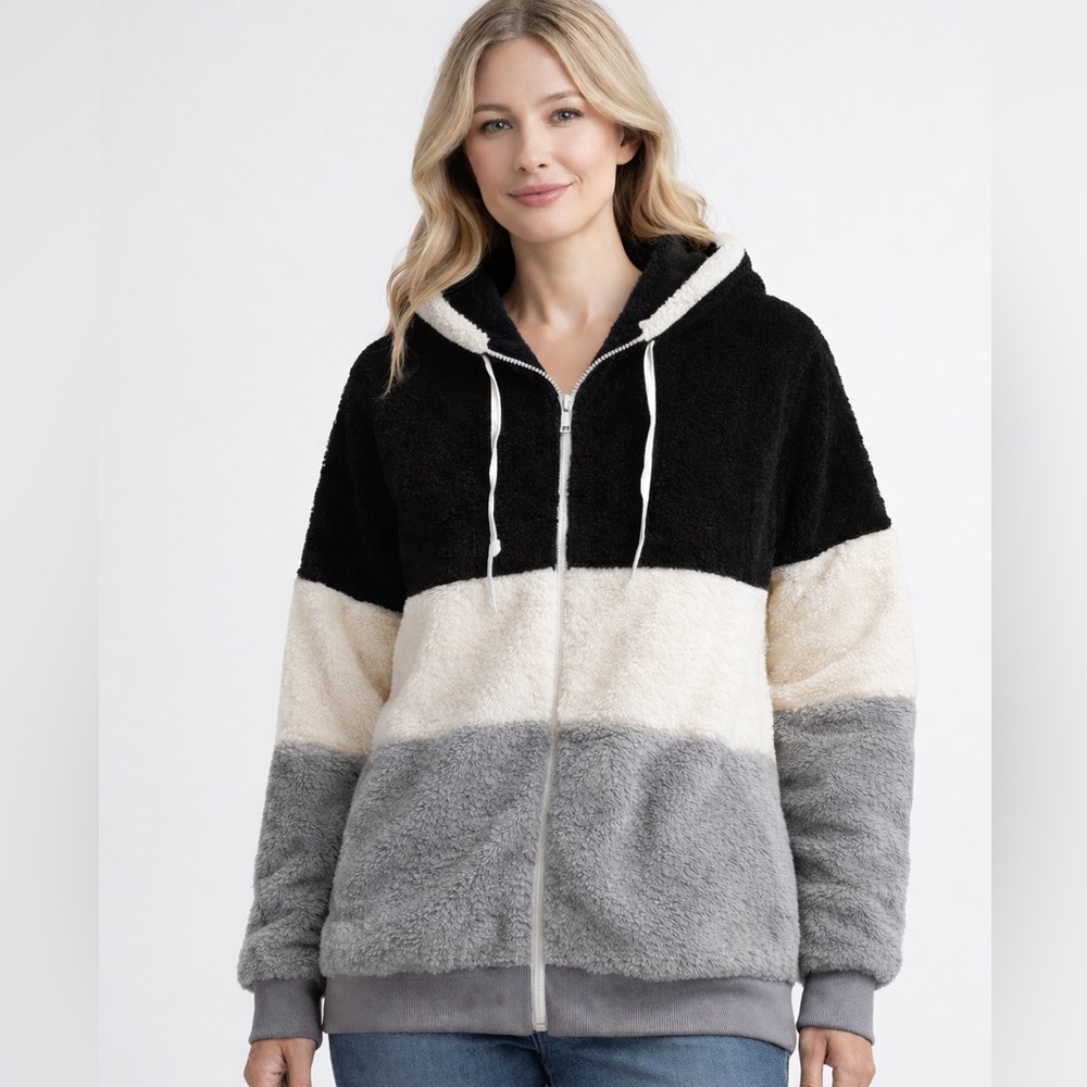 NEW Cozy Colorblock Fleece Full Zip Hoodie Women’s Medium - NWOT